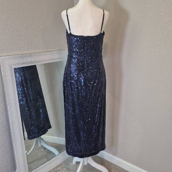NWT Ramy Brook Leanne Sequin Midi Dress Navy Blue Size 8 - Picture 3 of 10